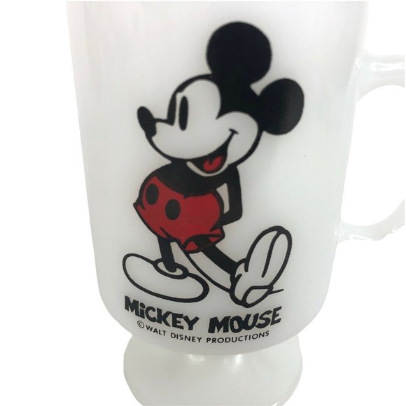 Walt Disney Mickey Mouse Pedestal Mug Milk Glass USA 8 OZ Coffee Cup Vintage - Picture 2 of 7